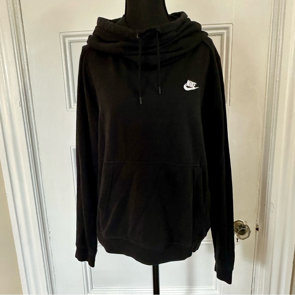 NIKE Cowl Neck Women’s Medium Black Cotton Hoodie Sweater Top Sweatshirt EUC